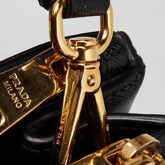 Prada Black Saffiano Leather Crocodile Double Zip Small Tote Bag - Picture 7 of 12